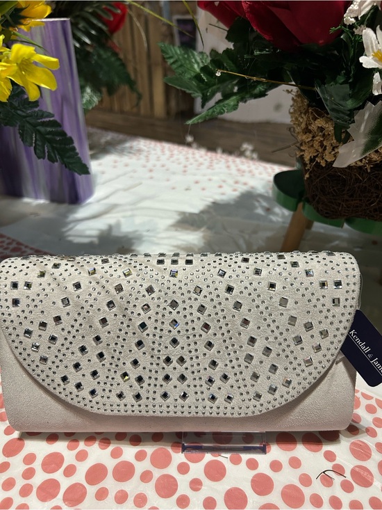 Kendall & James Handbags - Kendall & James White Crystal-Embellished Evening Clutch